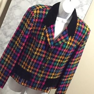 Retro multicolored houndstooth blazer